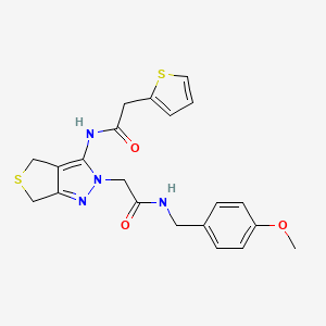 molecular formula C21H22N4O3S2 B2417143 N-(4-methoxybenzyl)-2-(3-(2-(thiophen-2-yl)acetamido)-4,6-dihydro-2H-thieno[3,4-c]pyrazol-2-yl)acetamide CAS No. 1105249-77-1