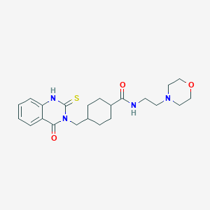 molecular formula C22H30N4O3S B2417188 N-(2-morpholinoethyl)-4-((4-oxo-2-thioxo-1,2-dihydroquinazolin-3(4H)-yl)methyl)cyclohexanecarboxamide CAS No. 689766-12-9