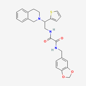 molecular formula C25H25N3O4S B2417202 N1-(benzo[d][1,3]dioxol-5-ylmethyl)-N2-(2-(3,4-dihydroisoquinolin-2(1H)-yl)-2-(thiophen-2-yl)ethyl)oxalamide CAS No. 898424-66-3