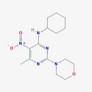 molecular formula C15H23N5O3 B2417385 N-cyclohexyl-6-methyl-2-(morpholin-4-yl)-5-nitropyrimidin-4-amine CAS No. 381196-51-6