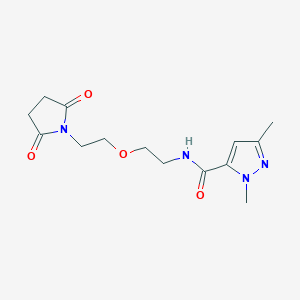 molecular formula C14H20N4O4 B2417563 N-(2-(2-(2,5-dioxopyrrolidin-1-yl)ethoxy)ethyl)-1,3-dimethyl-1H-pyrazole-5-carboxamide CAS No. 2034538-52-6