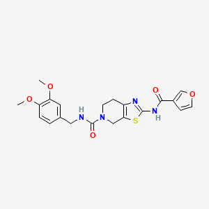 molecular formula C21H22N4O5S B2417574 N-(3,4-dimethoxybenzyl)-2-(furan-3-carboxamido)-6,7-dihydrothiazolo[5,4-c]pyridine-5(4H)-carboxamide CAS No. 1448135-59-8