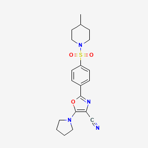 molecular formula C20H24N4O3S B2417575 2-(4-((4-Methylpiperidin-1-yl)sulfonyl)phenyl)-5-(pyrrolidin-1-yl)oxazole-4-carbonitrile CAS No. 941247-58-1