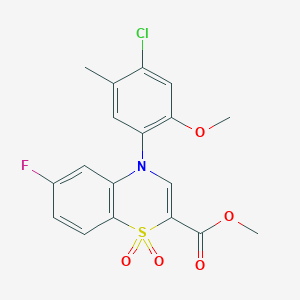 molecular formula C18H15ClFNO5S B2417695 methyl 4-(4-chloro-2-methoxy-5-methylphenyl)-6-fluoro-4H-1,4-benzothiazine-2-carboxylate 1,1-dioxide CAS No. 1358599-37-7