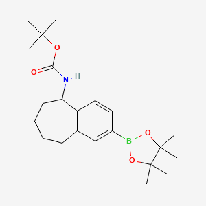 molecular formula C22H34BNO4 B2417713 tert-Butyl (2-(4,4,5,5-tetramethyl-1,3,2-dioxaborolan-2-yl)-6,7,8,9-tetrahydro-5H-benzo[7]annulen-5-yl)carbamate CAS No. 1798843-13-6