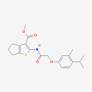 molecular formula C21H25NO4S B241790 METHYL 2-{2-[3-METHYL-4-(PROPAN-2-YL)PHENOXY]ACETAMIDO}-4H,5H,6H-CYCLOPENTA[B]THIOPHENE-3-CARBOXYLATE 