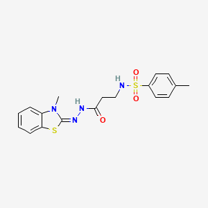 (E)-4-methyl-N-(3-(2-(3-methylbenzo[d]thiazol-2(3H)-ylidene)hydrazinyl)-3-oxopropyl)benzenesulfonamide