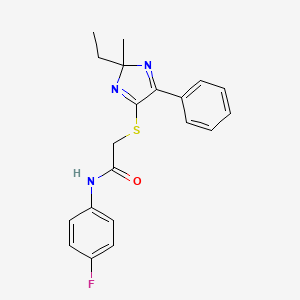2-((2-ethyl-2-methyl-5-phenyl-2H-imidazol-4-yl)thio)-N-(4-fluorophenyl)acetamide