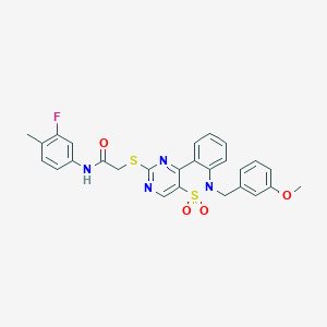 molecular formula C27H23FN4O4S2 B2417961 N-(3-fluoro-4-methylphenyl)-2-{[6-(3-methoxybenzyl)-5,5-dioxido-6H-pyrimido[5,4-c][2,1]benzothiazin-2-yl]thio}acetamide CAS No. 899548-05-1