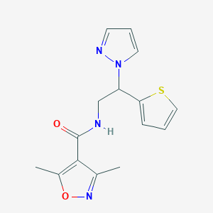 molecular formula C15H16N4O2S B2417974 N-(2-(1H-pyrazol-1-yl)-2-(thiophen-2-yl)ethyl)-3,5-dimethylisoxazole-4-carboxamide CAS No. 2034437-72-2