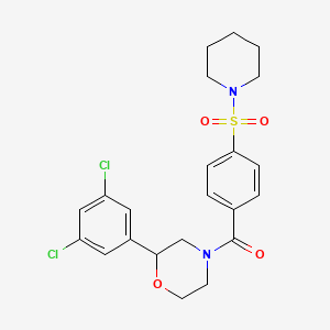 molecular formula C22H24Cl2N2O4S B2417981 (2-(3,5-Dichlorophenyl)morpholino)(4-(piperidin-1-ylsulfonyl)phenyl)methanone CAS No. 1421457-16-0