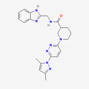 molecular formula C23H26N8O B2417982 N-((1H-benzo[d]imidazol-2-yl)methyl)-1-(6-(3,5-dimethyl-1H-pyrazol-1-yl)pyridazin-3-yl)piperidine-3-carboxamide CAS No. 1334375-79-9