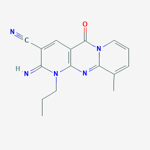 molecular formula C16H15N5O B2417996 2-imino-10-methyl-5-oxo-1-propyl-2,5-dihydro-1H-dipyrido[1,2-a:2',3'-d]pyrimidine-3-carbonitrile CAS No. 488706-92-9