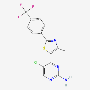 molecular formula C15H10ClF3N4S B2418008 5-Chloro-4-{4-methyl-2-[4-(trifluoromethyl)phenyl]-1,3-thiazol-5-yl}pyrimidin-2-amine CAS No. 499796-54-2