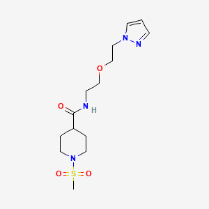 molecular formula C14H24N4O4S B2418013 N-(2-(2-(1H-pyrazol-1-yl)ethoxy)ethyl)-1-(methylsulfonyl)piperidine-4-carboxamide CAS No. 2034223-79-3