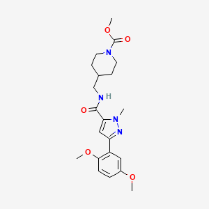 molecular formula C21H28N4O5 B2418014 methyl 4-((3-(2,5-dimethoxyphenyl)-1-methyl-1H-pyrazole-5-carboxamido)methyl)piperidine-1-carboxylate CAS No. 1421461-57-5