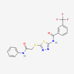 molecular formula C18H13F3N4O2S2 B2418016 N-[5-(2-anilino-2-oxoethyl)sulfanyl-1,3,4-thiadiazol-2-yl]-3-(trifluoromethyl)benzamide CAS No. 392290-97-0