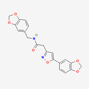 molecular formula C20H16N2O6 B2418039 2-(5-(benzo[d][1,3]dioxol-5-yl)isoxazol-3-yl)-N-(benzo[d][1,3]dioxol-5-ylmethyl)acetamide CAS No. 1171316-39-4