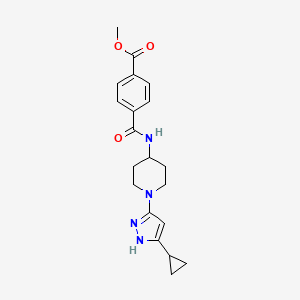molecular formula C20H24N4O3 B2418041 methyl 4-((1-(5-cyclopropyl-1H-pyrazol-3-yl)piperidin-4-yl)carbamoyl)benzoate CAS No. 2034208-51-8
