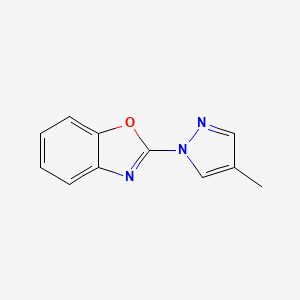 molecular formula C11H9N3O B2418042 2-(4-Methylpyrazol-1-yl)-1,3-benzoxazole CAS No. 2320209-52-5