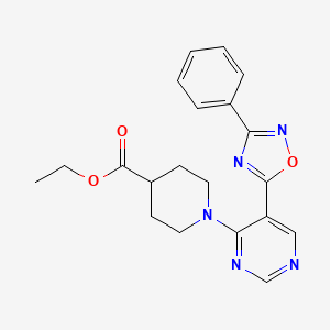 molecular formula C20H21N5O3 B2418067 Ethyl 1-[5-(3-phenyl-1,2,4-oxadiazol-5-yl)pyrimidin-4-yl]piperidine-4-carboxylate CAS No. 2034542-80-6