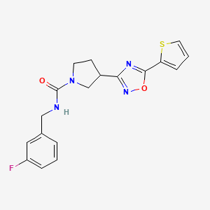 molecular formula C18H17FN4O2S B2418101 N-(3-fluorobenzyl)-3-(5-(thiophen-2-yl)-1,2,4-oxadiazol-3-yl)pyrrolidine-1-carboxamide CAS No. 2034320-22-2