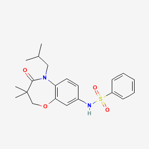 molecular formula C21H26N2O4S B2418145 N-(5-isobutyl-3,3-dimethyl-4-oxo-2,3,4,5-tetrahydrobenzo[b][1,4]oxazepin-8-yl)benzenesulfonamide CAS No. 922124-75-2