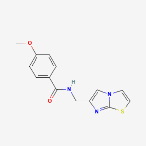 molecular formula C14H13N3O2S B2418150 N-(imidazo[2,1-b][1,3]thiazol-6-ylmethyl)-4-methoxybenzamide CAS No. 329908-29-4