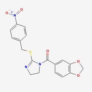 benzo[d][1,3]dioxol-5-yl(2-((4-nitrobenzyl)thio)-4,5-dihydro-1H-imidazol-1-yl)methanone