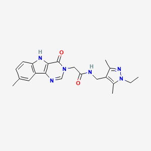 molecular formula C21H24N6O2 B2418196 N-((1-ethyl-3,5-dimethyl-1H-pyrazol-4-yl)methyl)-2-(8-methyl-4-oxo-4,5-dihydro-3H-pyrimido[5,4-b]indol-3-yl)acetamide CAS No. 1170531-48-2