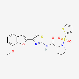 molecular formula C21H19N3O5S3 B2418204 N-(4-(7-methoxybenzofuran-2-yl)thiazol-2-yl)-1-(thiophen-2-ylsulfonyl)pyrrolidine-2-carboxamide CAS No. 1049827-65-7