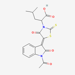(Z)-2-(5-(1-acetyl-2-oxoindolin-3-ylidene)-4-oxo-2-thioxothiazolidin-3-yl)-4-methylpentanoic acid