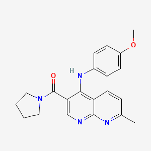 molecular formula C21H22N4O2 B2418231 N-(4-methoxyphenyl)-7-methyl-3-(pyrrolidine-1-carbonyl)-1,8-naphthyridin-4-amine CAS No. 1251551-23-1