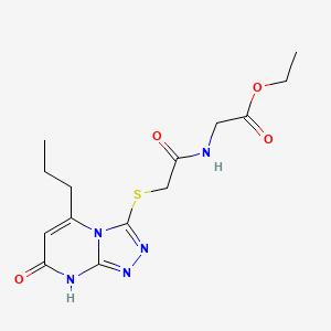 molecular formula C14H19N5O4S B2418232 Ethyl 2-(2-((7-oxo-5-propyl-7,8-dihydro-[1,2,4]triazolo[4,3-a]pyrimidin-3-yl)thio)acetamido)acetate CAS No. 895004-85-0