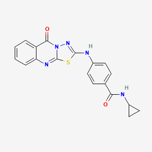 molecular formula C19H15N5O2S B2418297 N-cyclopropyl-4-({5-oxo-5H-[1,3,4]thiadiazolo[2,3-b]quinazolin-2-yl}amino)benzamide CAS No. 1114600-49-5