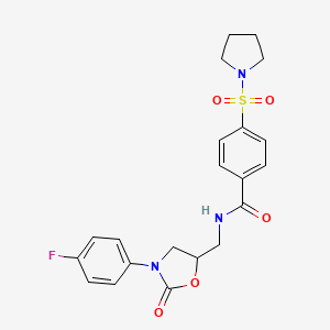 molecular formula C21H22FN3O5S B2418319 N-((3-(4-fluorophenyl)-2-oxooxazolidin-5-yl)methyl)-4-(pyrrolidin-1-ylsulfonyl)benzamide CAS No. 955240-90-1