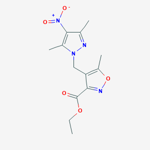 molecular formula C13H16N4O5 B2418339 Ethyl 4-((3,5-dimethyl-4-nitro-1H-pyrazol-1-yl)methyl)-5-methylisoxazole-3-carboxylate CAS No. 1020724-29-1