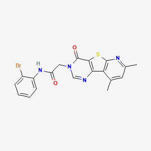 molecular formula C19H15BrN4O2S B2418376 N-(2-bromophenyl)-2-(11,13-dimethyl-6-oxo-8-thia-3,5,10-triazatricyclo[7.4.0.02,7]trideca-1(9),2(7),3,10,12-pentaen-5-yl)acetamide CAS No. 946269-09-6