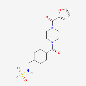 molecular formula C18H27N3O5S B2418393 N-((4-(4-(furan-2-carbonyl)piperazine-1-carbonyl)cyclohexyl)methyl)methanesulfonamide CAS No. 1203348-57-5
