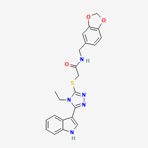 molecular formula C22H21N5O3S B2418453 N-[(2H-1,3-benzodioxol-5-yl)methyl]-2-{[4-ethyl-5-(1H-indol-3-yl)-4H-1,2,4-triazol-3-yl]sulfanyl}acetamide CAS No. 832091-90-4