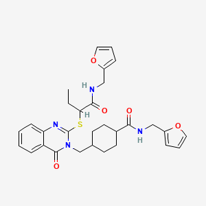 molecular formula C30H34N4O5S B2418475 N-[(furan-2-yl)methyl]-4-({2-[(1-{[(furan-2-yl)methyl]carbamoyl}propyl)sulfanyl]-4-oxo-3,4-dihydroquinazolin-3-yl}methyl)cyclohexane-1-carboxamide CAS No. 444184-79-6