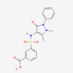 molecular formula C18H17N3O5S B2418485 3-[(1,5-dimethyl-3-oxo-2-phenyl-2,3-dihydro-1H-pyrazol-4-yl)sulfamoyl]benzoic acid CAS No. 307511-52-0