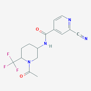 molecular formula C15H15F3N4O2 B2418566 N-[1-Acetyl-6-(trifluoromethyl)piperidin-3-yl]-2-cyanopyridine-4-carboxamide CAS No. 2223981-52-8