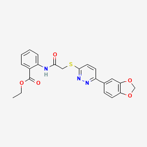molecular formula C22H19N3O5S B2418586 Ethyl 2-(2-((6-(benzo[d][1,3]dioxol-5-yl)pyridazin-3-yl)thio)acetamido)benzoate CAS No. 893991-64-5