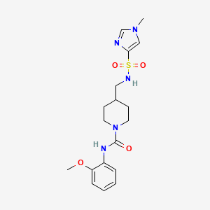 molecular formula C18H25N5O4S B2418605 N-(2-methoxyphenyl)-4-((1-methyl-1H-imidazole-4-sulfonamido)methyl)piperidine-1-carboxamide CAS No. 1448045-38-2