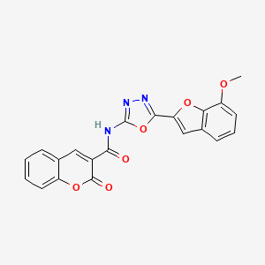 molecular formula C21H13N3O6 B2418607 N-(5-(7-methoxybenzofuran-2-yl)-1,3,4-oxadiazol-2-yl)-2-oxo-2H-chromene-3-carboxamide CAS No. 922069-99-6