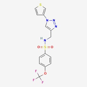 molecular formula C14H11F3N4O3S2 B2418636 N-{[1-(thiophen-3-yl)-1H-1,2,3-triazol-4-yl]methyl}-4-(trifluoromethoxy)benzene-1-sulfonamide CAS No. 2177365-84-1
