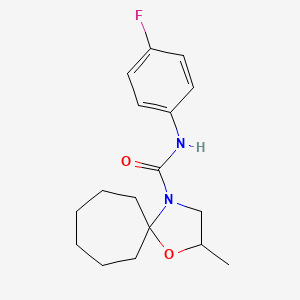 molecular formula C17H23FN2O2 B2418657 N-(4-fluorophenyl)-2-methyl-1-oxa-4-azaspiro[4.6]undecane-4-carboxamide CAS No. 866156-66-3
