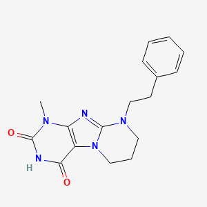 molecular formula C17H19N5O2 B2418705 1-METHYL-9-(2-PHENYLETHYL)-1H,2H,3H,4H,6H,7H,8H,9H-PYRIMIDO[1,2-G]PURINE-2,4-DIONE CAS No. 714234-88-5