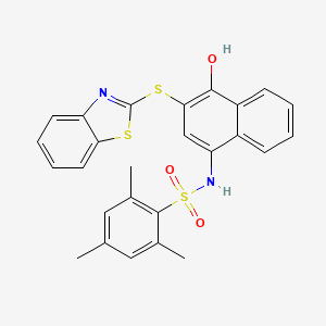 molecular formula C26H22N2O3S3 B2418725 N-(3-(benzo[d]thiazol-2-ylthio)-4-hydroxynaphthalen-1-yl)-2,4,6-trimethylbenzenesulfonamide CAS No. 441289-69-6